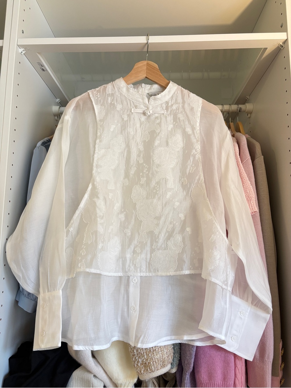 Ivory Textured Mandarin Collar Top